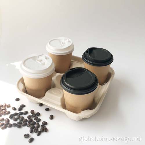 Bagasse Cup Lid And Cup Holder Disposable takeaway sugarcane 4 cups holder for coffee Manufactory